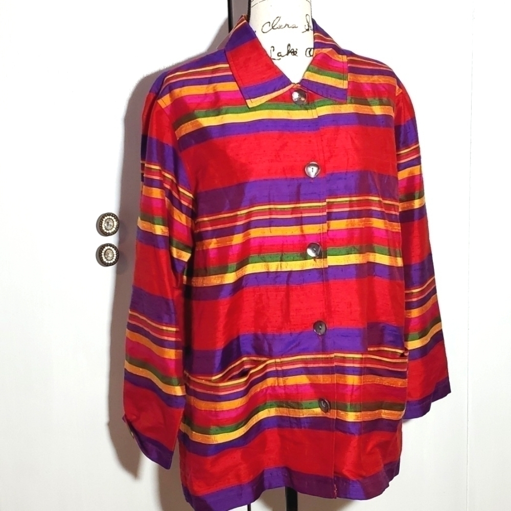 Chico's Design-  Vintage 100% Silk Asian Jacket Blazer Women's Size 1 (Large)